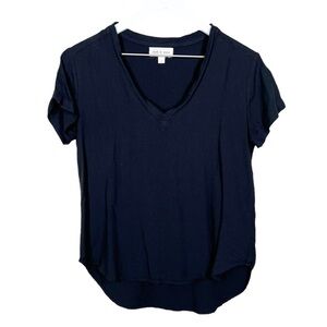 Cloth & Stone Black V Neck Short Sleeve Woven Shirt Womens Size Small Casual